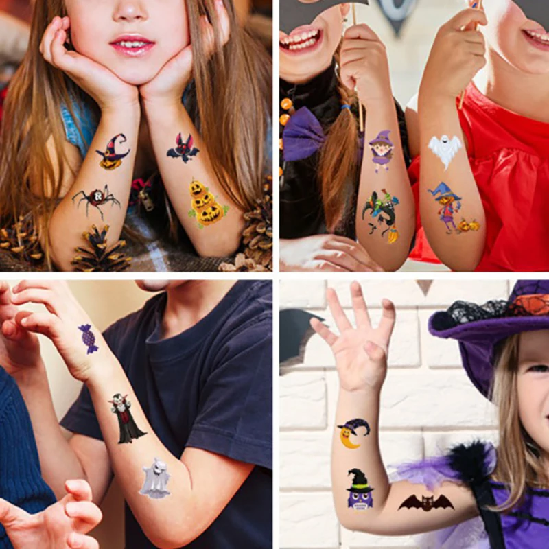10 Adet Cadılar Bayramı Su Geçirmez Geçici Dövme Çıkartmalar Çocuklar İçin Cadılar Bayramı Partisi Dekorasyon Yaratıcı çocuk Sticker Oyuncaklar Görüntü 3