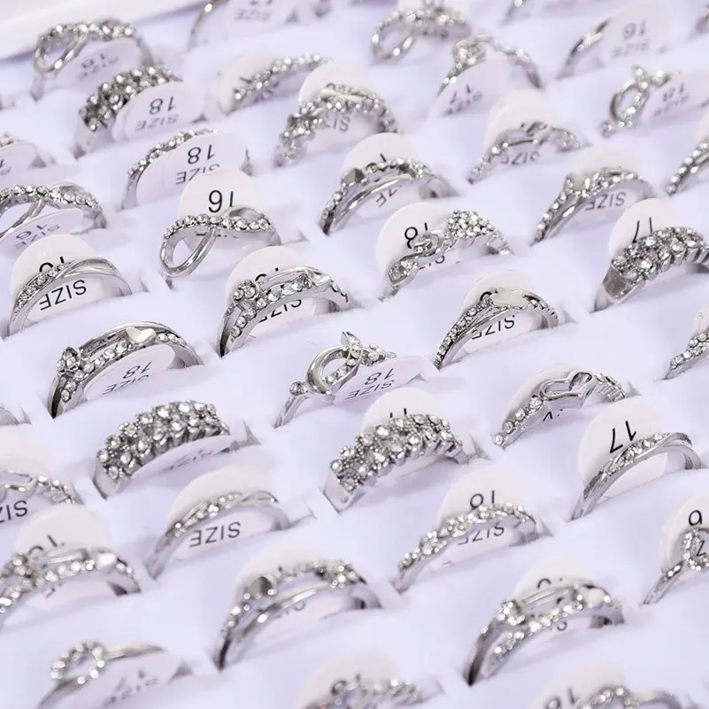 10 adet Toptan Sürü Toplu Yüzükler Takı Moda Altın Renk Kristal Rhinestone alyanslar kadın mücevheratı # 0201 Görüntü 4