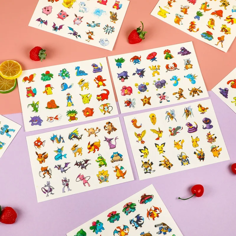 10 adet / torba Pokemon Dövme Çıkartmalar farklı stilleri Su Geçirmez Sevimli Pikachu Sticker Komik Karikatür çocuklar için doğum günü hediyesi ödül Oyuncak Görüntü 3