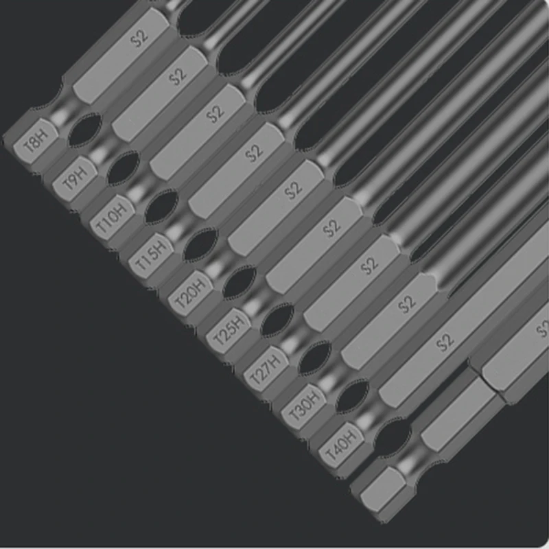 10 Adet Uzun Torx Kafa Tornavida Uçları 150mm Siyah Torx Bit Seti Delikli S2 Çelik Manyetik Torx Kafa Matkap Ucu Aracı Görüntü 3