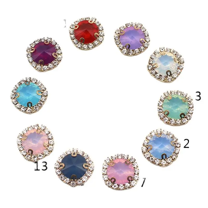 10 ADET Yuvarlak Rhinestones Mix Renk Düğmeleri Flatback Giyim İçin yapma malzemeleri Şerit Dokuma Düğün Dekorasyon Görüntü 1