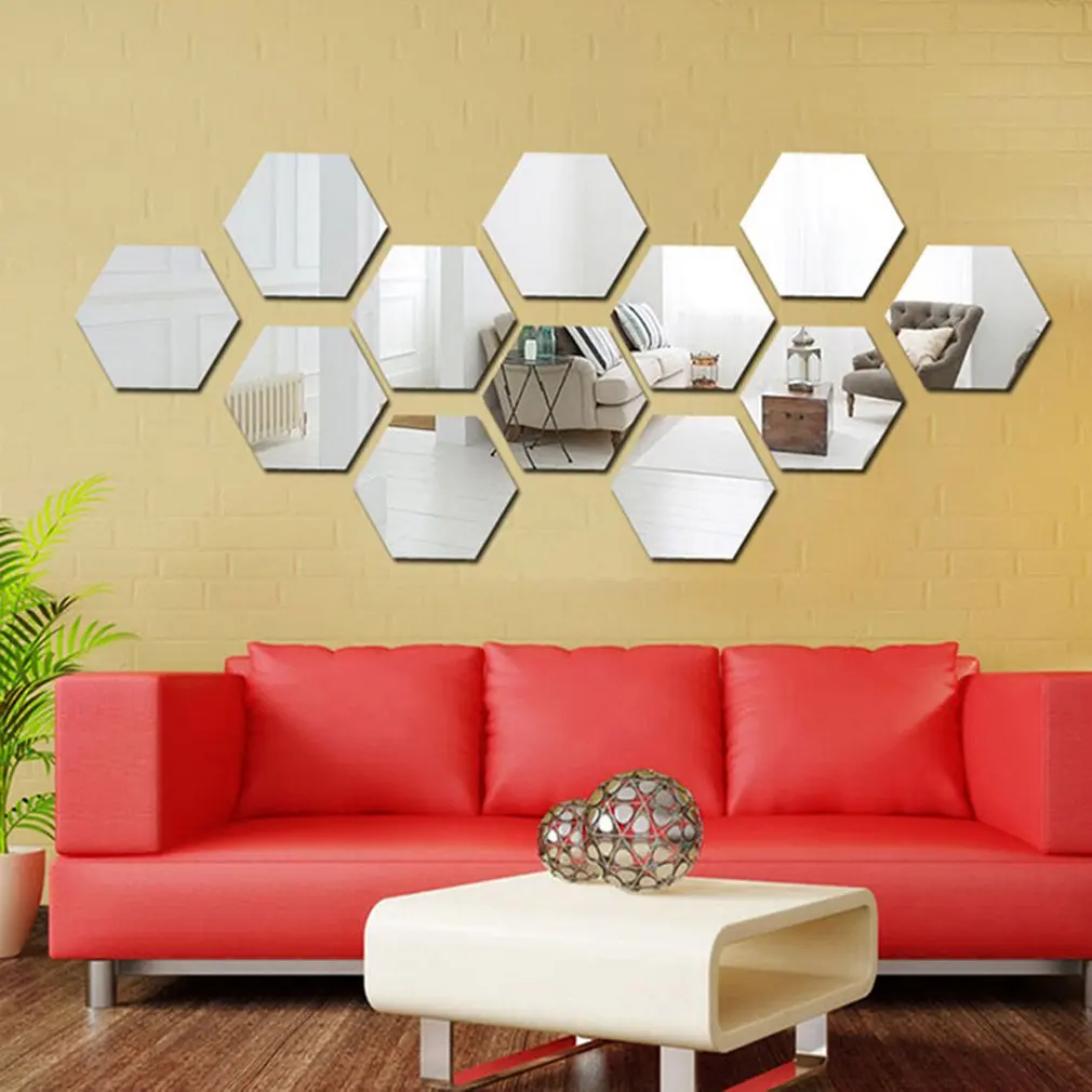 12 adet Kendinden Yapışkanlı Yansıtıcı Altıgen Şekil Stereo Ayna duvar çıkartmaları Aynalar duvar aynası Çıkartmaları Dekorasyon Ev İçin Görüntü 3