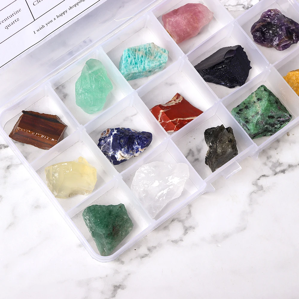 15 çeşit Doğal Kristal Taş Ham Mineral Örnekleri Düzensiz Kaya Kristal Koleksiyonu Araştırma ve Öğretim Ev Dekor Görüntü 1