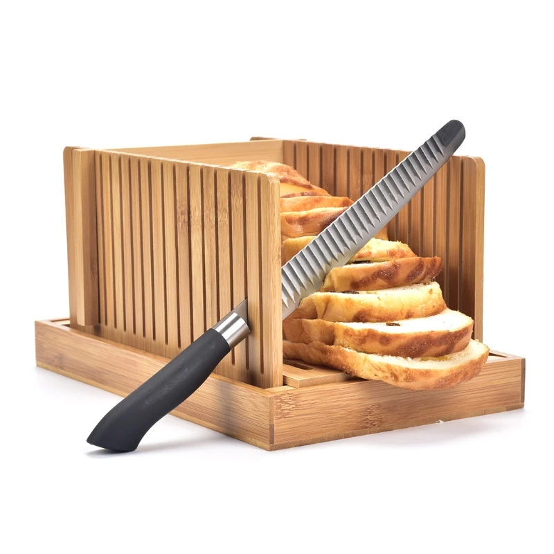 2022 Yeni Katlanabilir Bambu Ahşap ekmek dilimleyici Kesici Tost Ekmek Kesme Kılavuzu Dilimleme Makinesi Kek Simit Görüntü 1