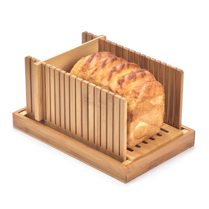 2022 Yeni Katlanabilir Bambu Ahşap ekmek dilimleyici Kesici Tost Ekmek Kesme Kılavuzu Dilimleme Makinesi Kek Simit Görüntü 4