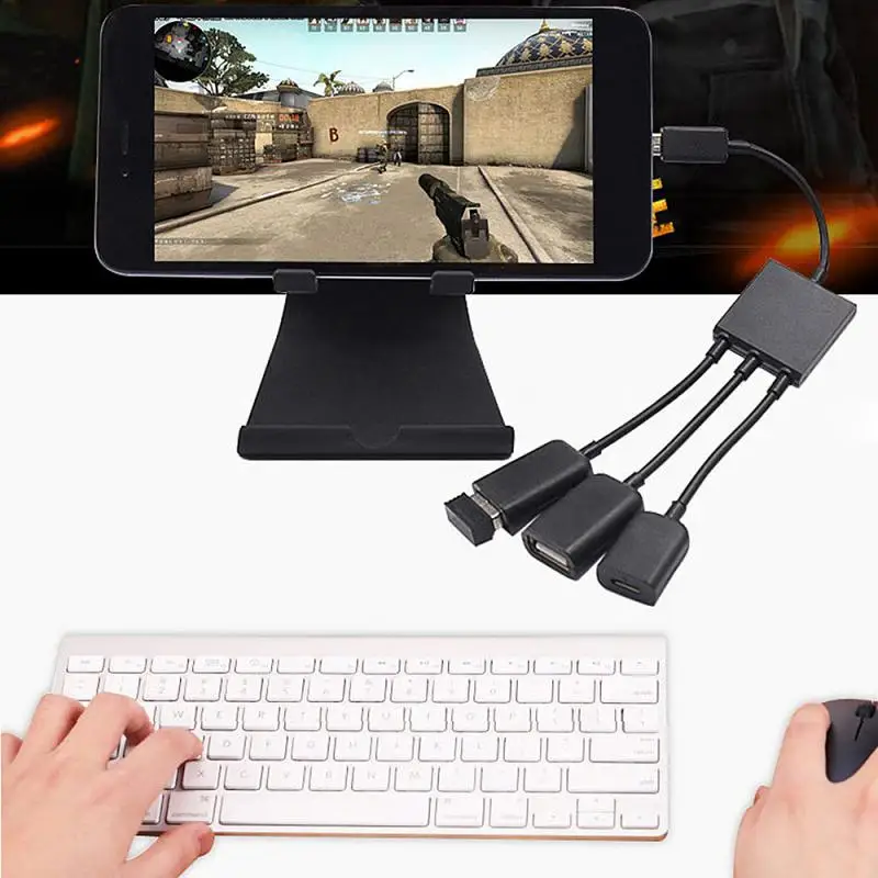 3 İn1 Mikro OTG USB Bağlantı Noktası Oyun Fare Klavye Adaptörü android için kablo Tablet Siyah Cep Telefonu Adaptörleri Görüntü 4
