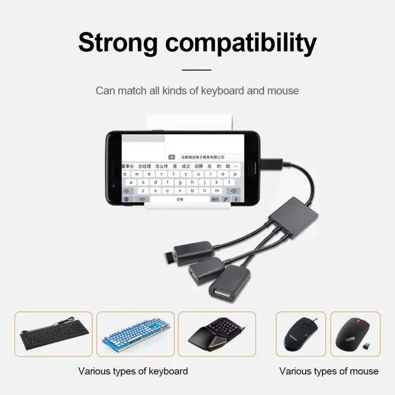 3 İn1 Mikro OTG USB Bağlantı Noktası Oyun Fare Klavye Adaptörü android için kablo Tablet Siyah Cep Telefonu Adaptörleri Görüntü 5