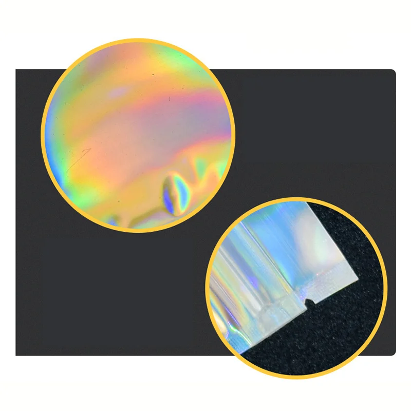 50/100 adet Holografik Lazer Renkli Mylar Çanta Açılıp Kapanabilir Temizle Kalınlaşmak plastik kılıf kilitli torbalar DIY Takı Ambalaj için Görüntü 3