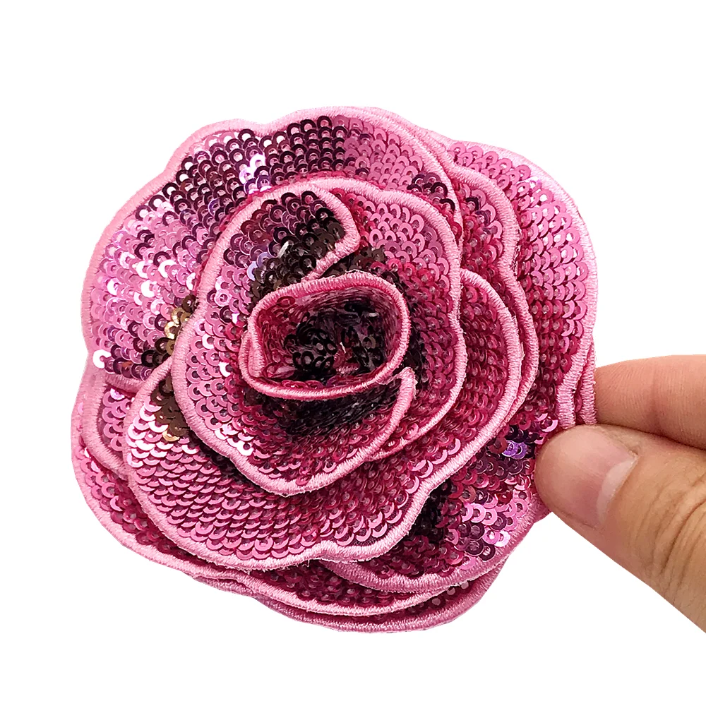 6 adet 3D Gül payet arma Kırmızı Çiçek Aplike Boncuklu Çiçekler Yamalar Dikmek İçin Giyim Kot Elbise Aplikler Yamalar AC1106 Görüntü 4