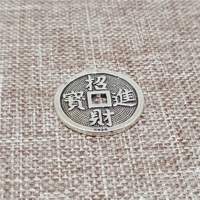 925 Ayar Gümüş Çin Servet Şanslı Feng Shui Sikke Boncuk Charm Görüntü 3