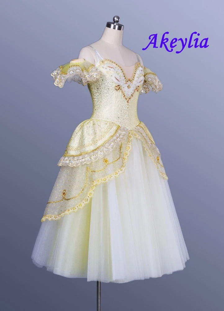 Altın Kraliçe Profesyonel Tutu Elbise Kızlar Balerin uzun elbise Kadınlar Altın Mahkemesi Romantik Bale Tutu Elbise Çocuk İçin Görüntü 1