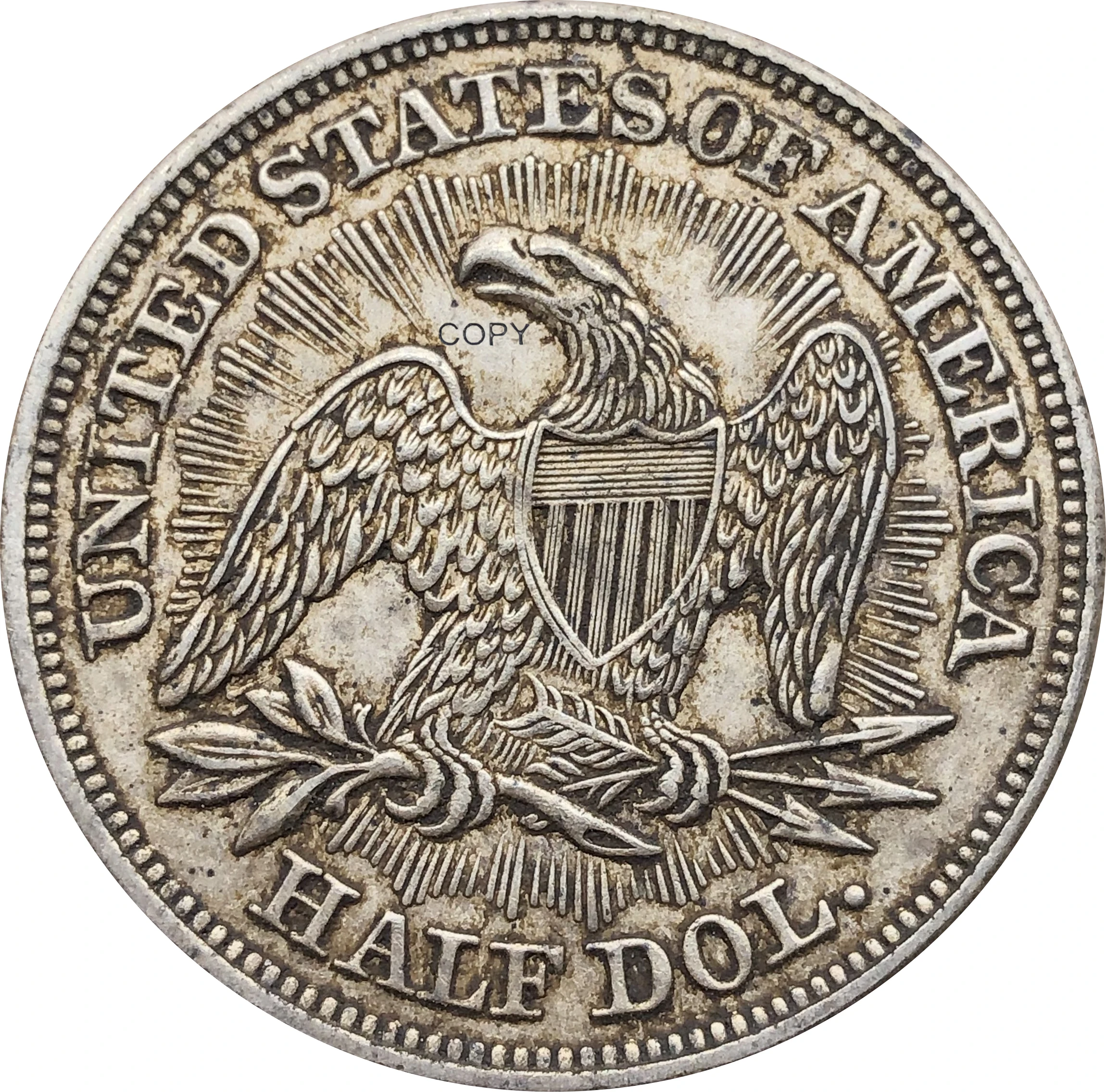 Amerika Birleşik Devletleri ABD 1853 ½ Dolar Oturmalı Özgürlük Yarım Dolar Cupronickel Gümüş Kaplama Altında Kartal Kopya Para Hiçbir Sloganı Görüntü 1