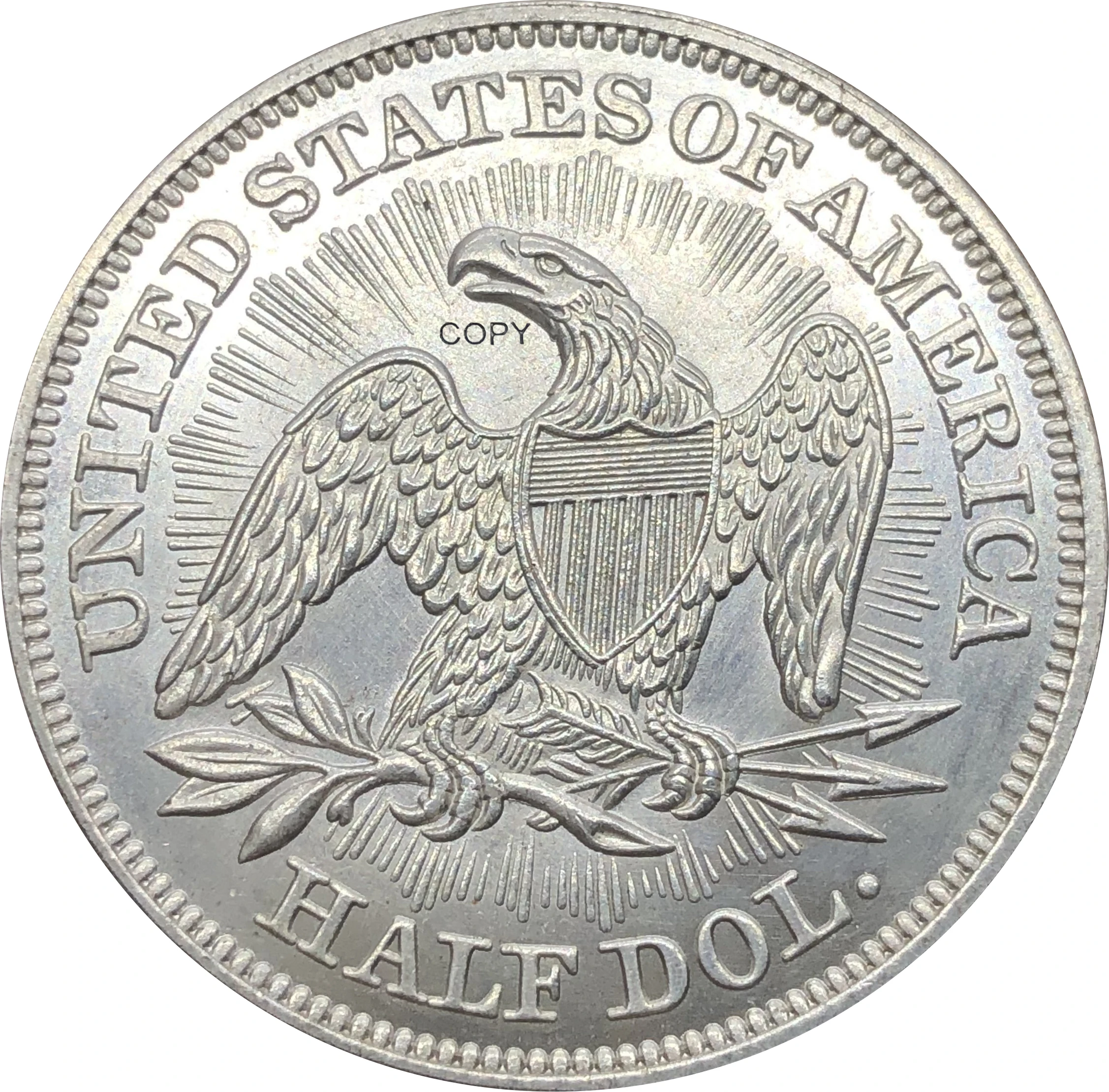 Amerika Birleşik Devletleri ABD 1853 ½ Dolar Oturmalı Özgürlük Yarım Dolar Cupronickel Gümüş Kaplama Altında Kartal Kopya Para Hiçbir Sloganı Görüntü 3