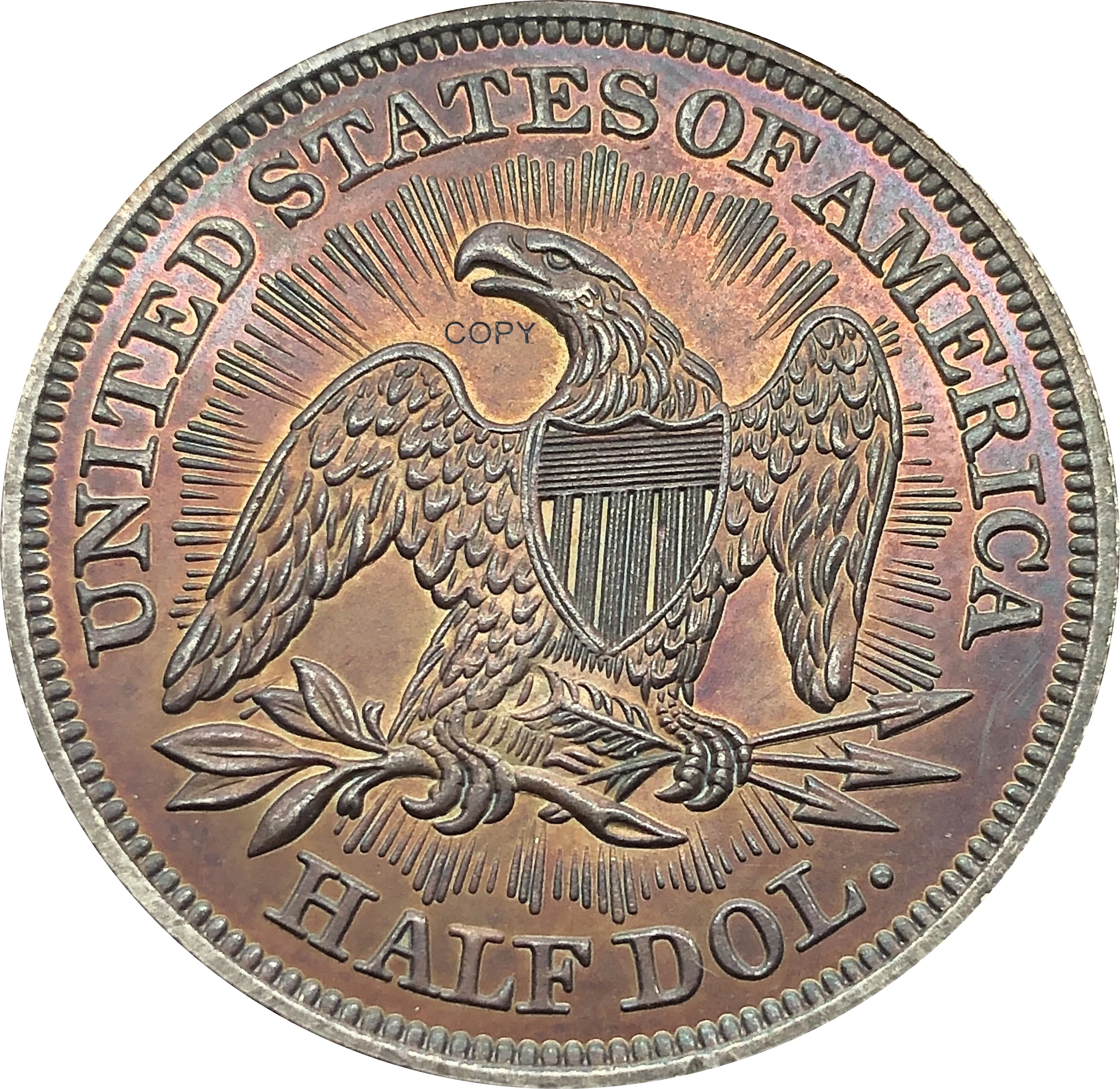 Amerika Birleşik Devletleri ABD 1853 ½ Dolar Oturmalı Özgürlük Yarım Dolar Cupronickel Gümüş Kaplama Altında Kartal Kopya Para Hiçbir Sloganı Görüntü 5