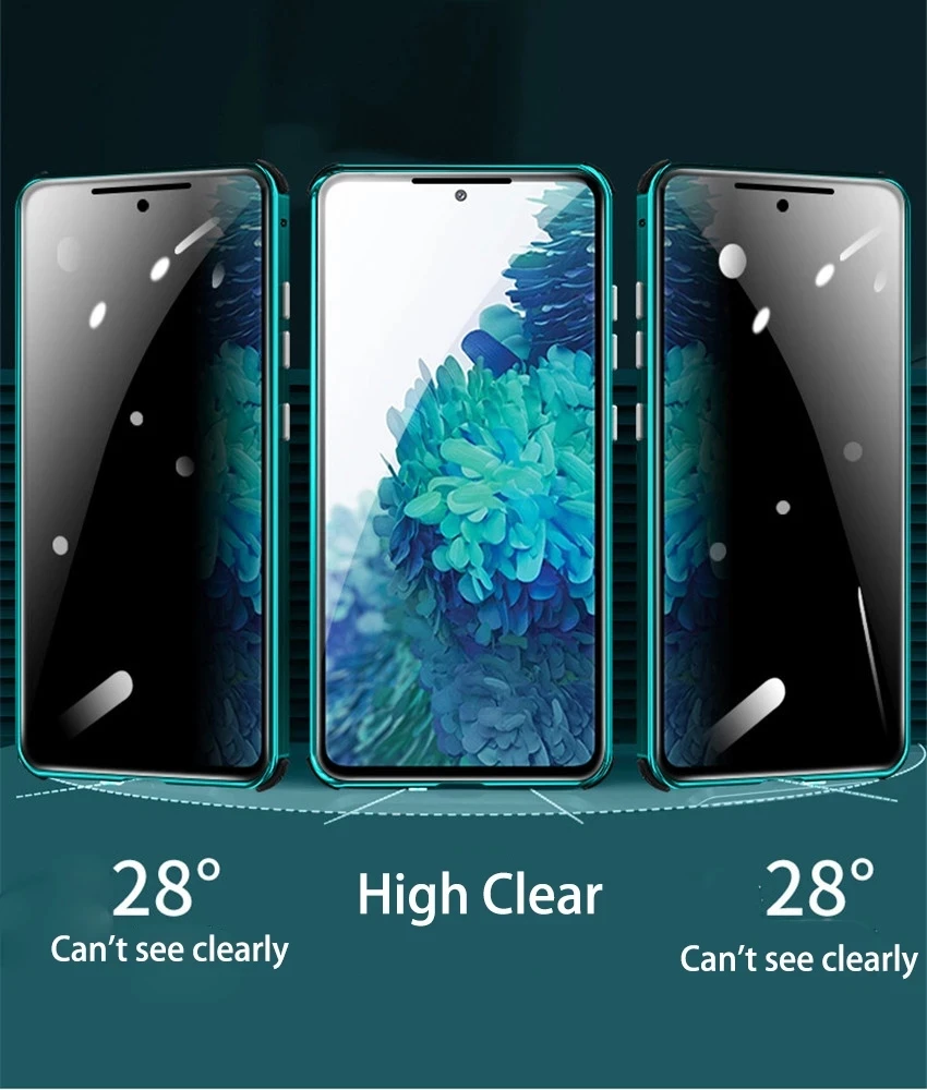 Anti Casus Parlama Gözetleme Manyetik Metal Tampon Durumda Samsung Galaxy S21 Not 20 Ultra S20 FE 5G Gizlilik Temperli Cam Kapak Görüntü 2