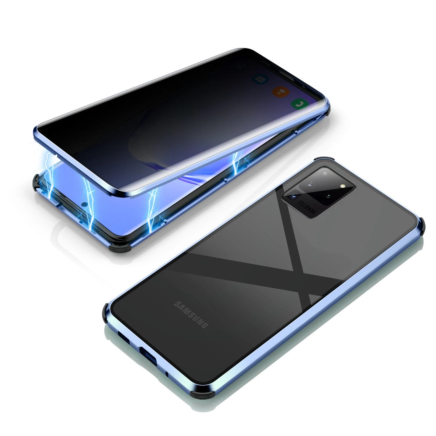 Anti Casus Parlama Gözetleme Manyetik Metal Tampon Durumda Samsung Galaxy S21 Not 20 Ultra S20 FE 5G Gizlilik Temperli Cam Kapak Görüntü 4