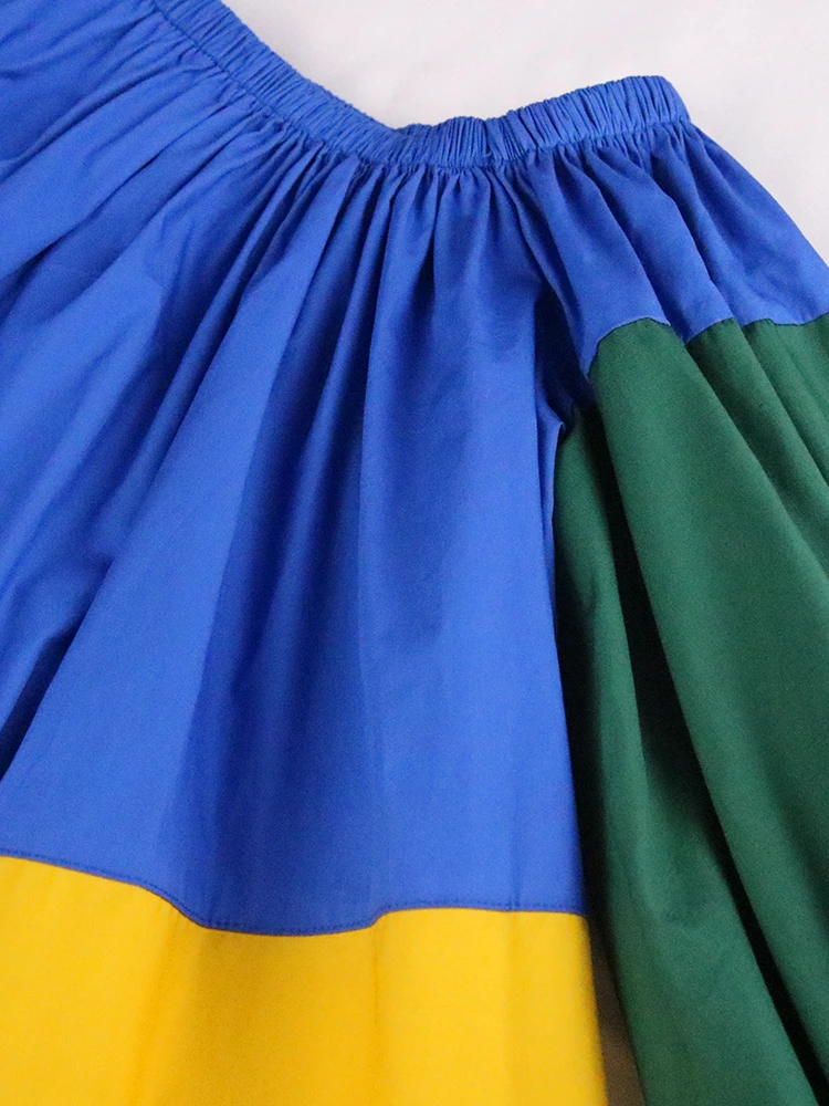 Artı Boyutu Kadın mini Elbise Mavi Sarı Renk Blok Patchwork Bir Omuz Puf Kollu Gevşek Kadınlar için Ofis Akşam Parti 2022 Görüntü 3