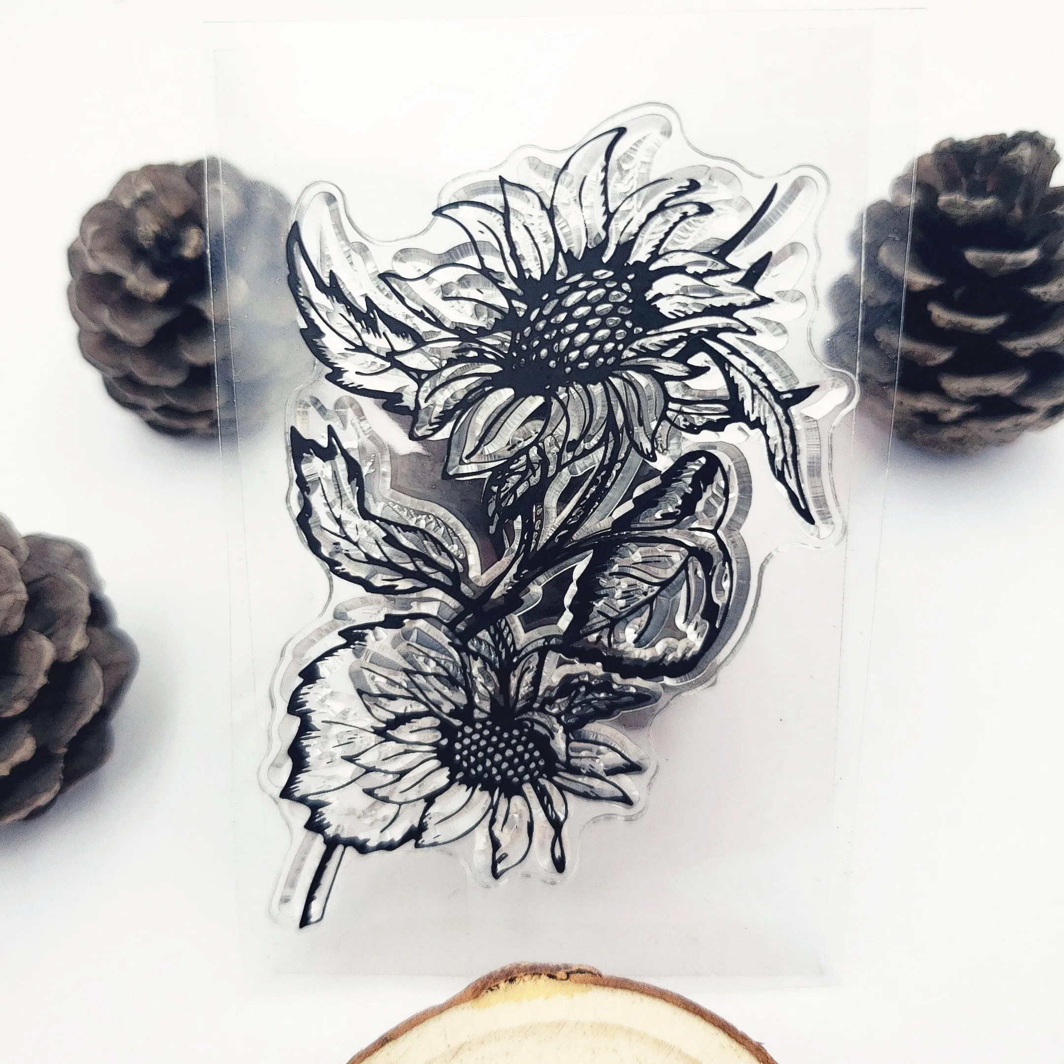 Ayçiçeği Çiçek Şeffaf Şeffaf Silikon Damga DIY Scrapbooking Albümü Dekoratif Şeffaf Lastik Damga Levhalar Görüntü 2
