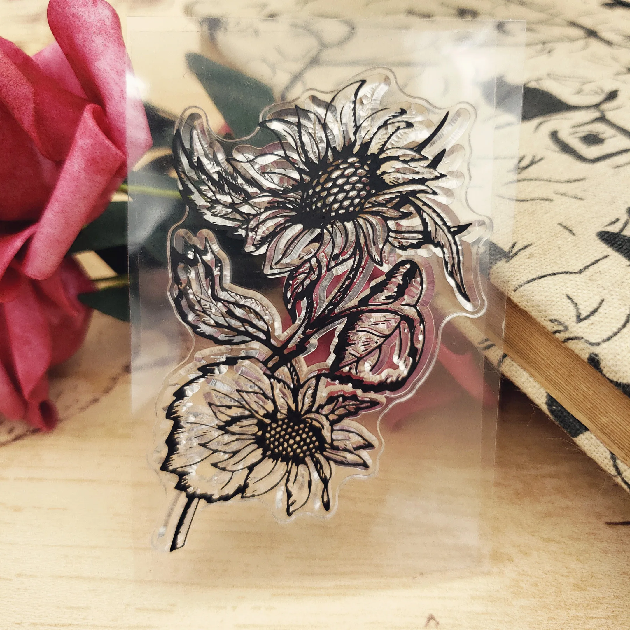 Ayçiçeği Çiçek Şeffaf Şeffaf Silikon Damga DIY Scrapbooking Albümü Dekoratif Şeffaf Lastik Damga Levhalar Görüntü 5