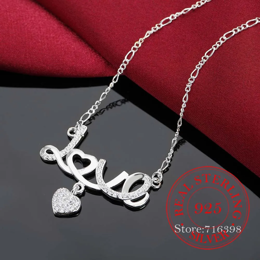 Aşk Kalp Kolye Kolye S925 Ayar Gümüş Gerdanlık Bildirimi Kolye Yaratıcı Zincir Kadınlar Takı collares para mujer Görüntü 4