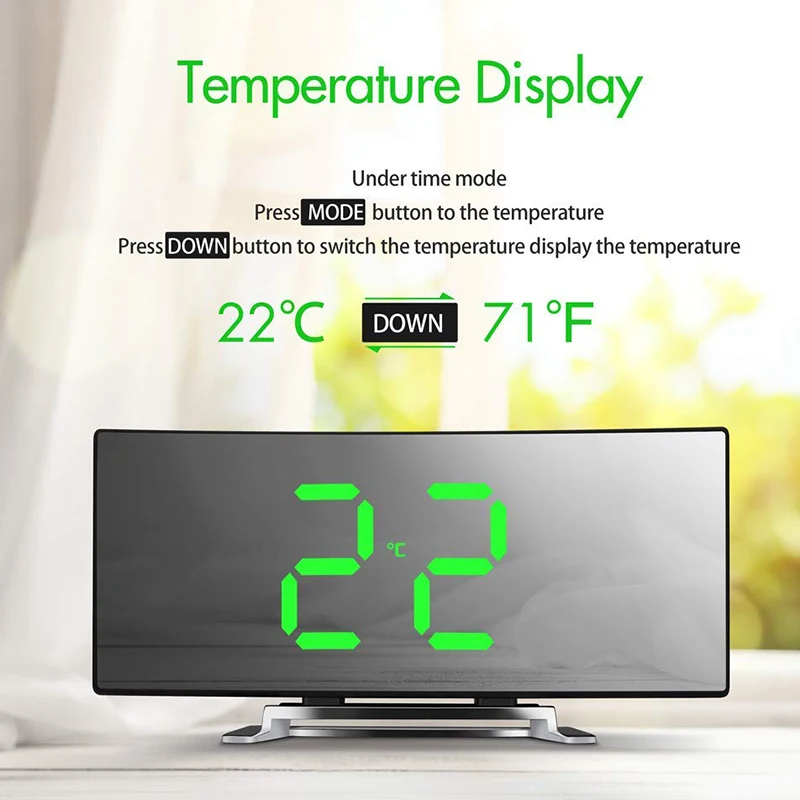Dijital alarmlı saat Saat Masa Masa Saati Kavisli LED ekran alarmlı saatler Çocuk Yatak Odası İçin Sıcaklık Erteleme Fonksiyonu Ev Dekor İzle Görüntü 1