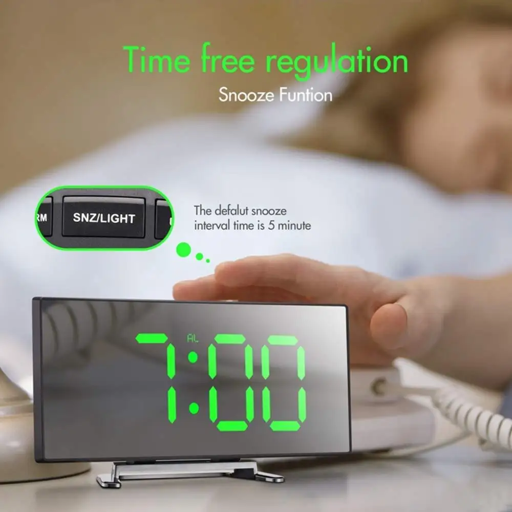 Dijital alarmlı saat Saat Masa Masa Saati Kavisli LED ekran alarmlı saatler Çocuk Yatak Odası İçin Sıcaklık Erteleme Fonksiyonu Ev Dekor İzle Görüntü 2