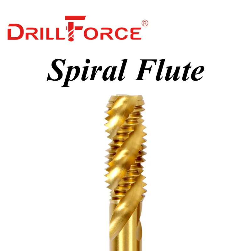 Drillforce Kobalt Vida Konu Dokunun matkap uçları Spiral Sivri Flüt Metrik M2-M16 Titanyum Kaplı Makinesi Dokunun Paslanmaz Çelik Görüntü 5