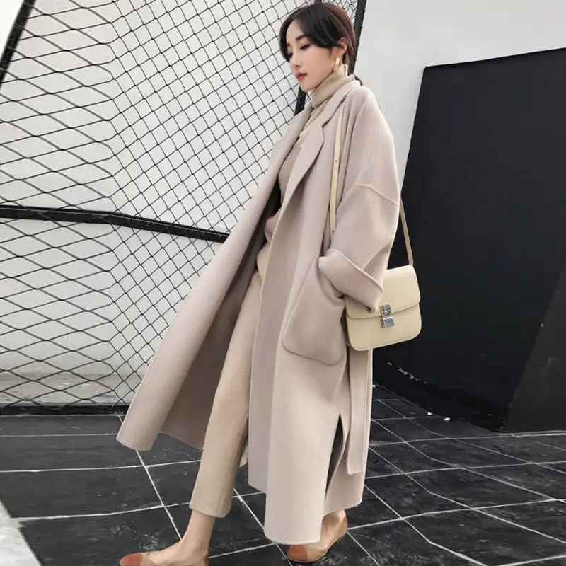 DUEWEER Yün Karışımları Kadın Kış Sonbahar Basit Kemer Ayak Bileği uzunlukta Yan yarık Cepler Streetwear Katı Sıcak Moda Tüm Maç Görüntü 5