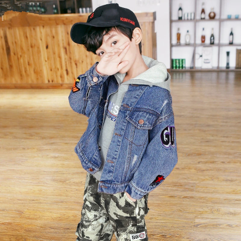 Erkek Ceket İlkbahar Yaz Çocuk Ceket Kot Turn Down Yaka Üstleri Genç Kore Moda Çocuk Giyim 2020 Yeni 2-12Years Görüntü 3