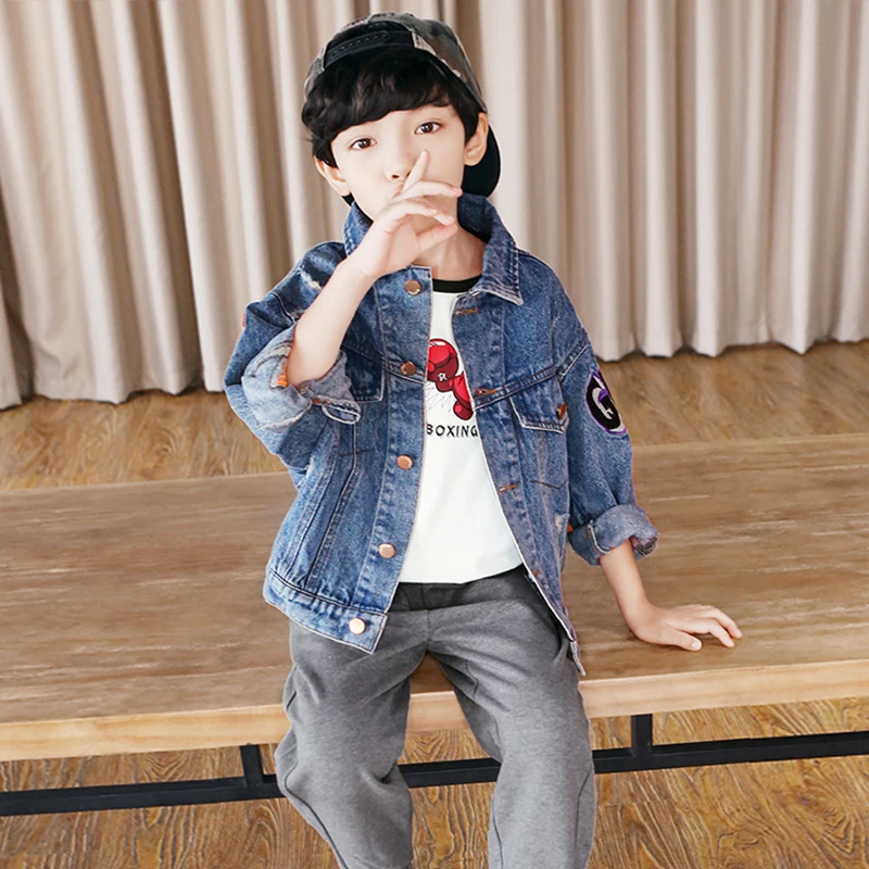 Erkek Ceket İlkbahar Yaz Çocuk Ceket Kot Turn Down Yaka Üstleri Genç Kore Moda Çocuk Giyim 2020 Yeni 2-12Years Görüntü 4