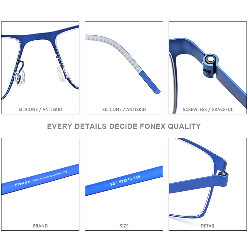FONEX Alaşım Gözlük Çerçevesi Erkekler Kare Miyopi Optik Reçete Gözlük Çerçeveleri 2020 Yeni Erkek Kore Vidasız Gözlük 997 Görüntü 4