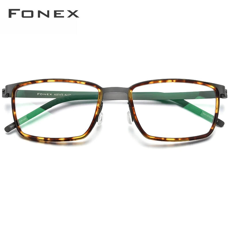 FONEX Asetat Alaşımlı Gözlük Çerçeveleri Erkekler Kare Miyopi Optik Reçete Gözlük 2020 Yeni Kore Vidasız Gözlük 98629 Görüntü 2