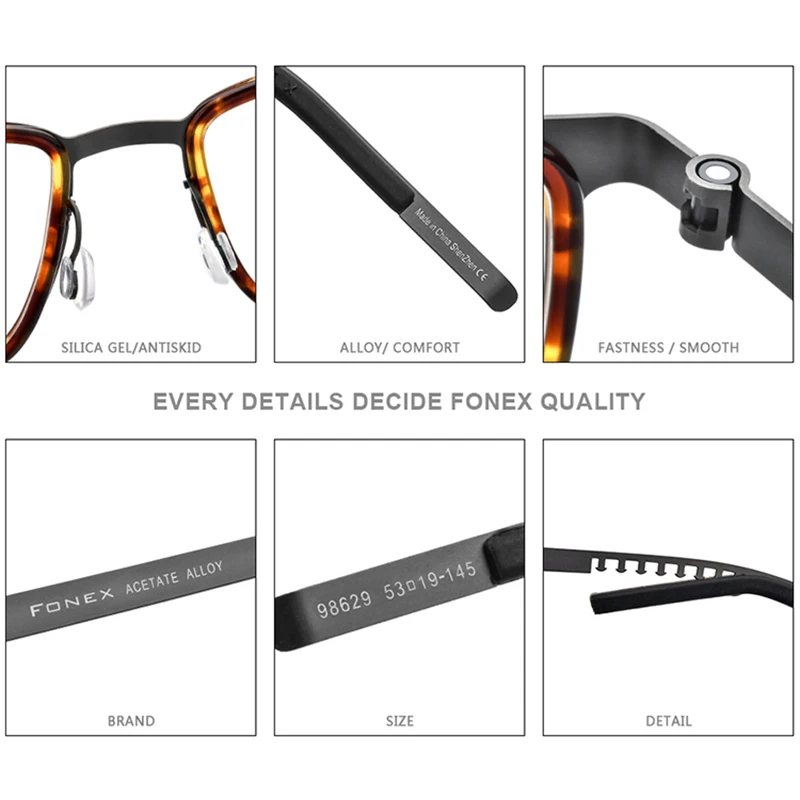 FONEX Asetat Alaşımlı Gözlük Çerçeveleri Erkekler Kare Miyopi Optik Reçete Gözlük 2020 Yeni Kore Vidasız Gözlük 98629 Görüntü 4