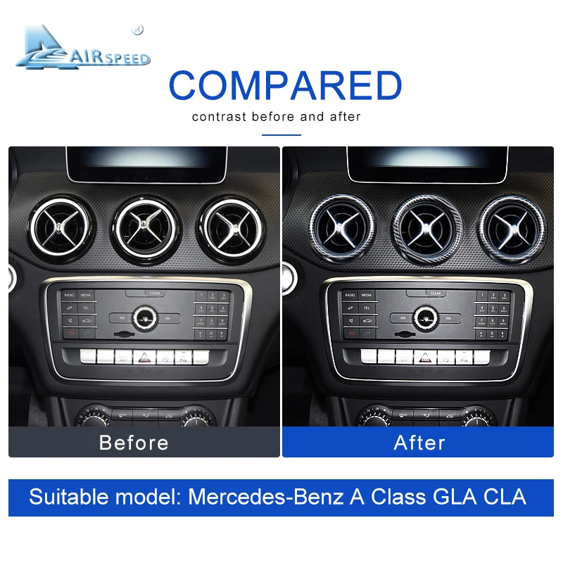HAVA hızı 5 adet Mercedes Benz için Bir Sınıf GLA CLA 200 220 180 250 Aksesuarları Karbon Fiber ABS Klima Havalandırma Çıkışı Halka Trim Görüntü 5
