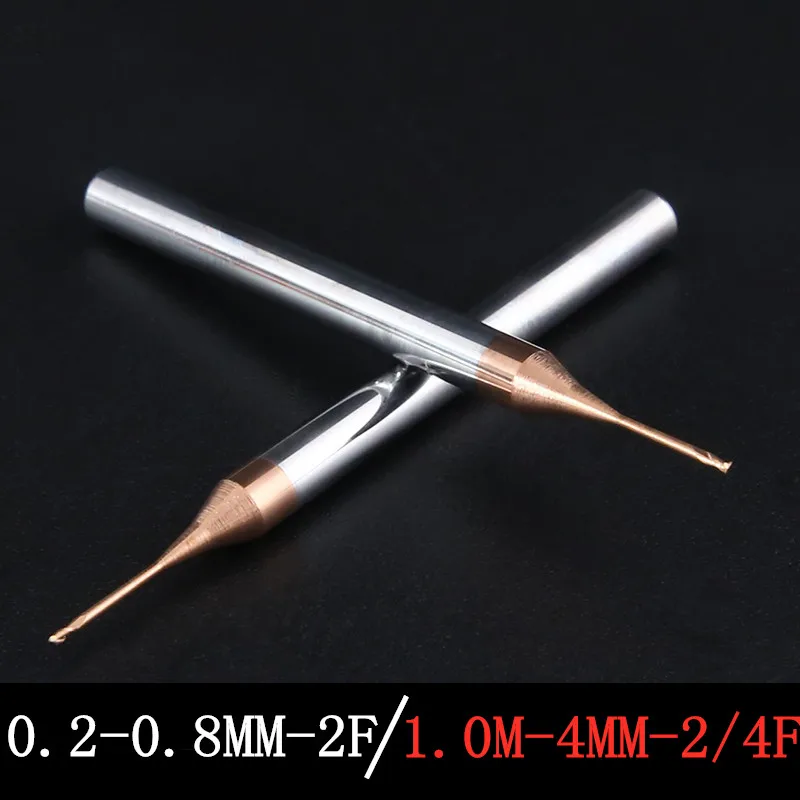 HRC60 0.2/0.3/0.4/0.5/0.6/0.8/0.9/1.0/2.0/3/MM Mikro mini CNC karbür Uzun boyunlu Düz Frezeler tungsten çelik frezeler Görüntü 1
