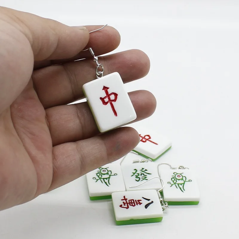Ilginç yaratıcı tasarım bayanlar mahjong Çin tarzı reçine kolye küpe kanca küpe DIY el yapımı takı yapımı Görüntü 2