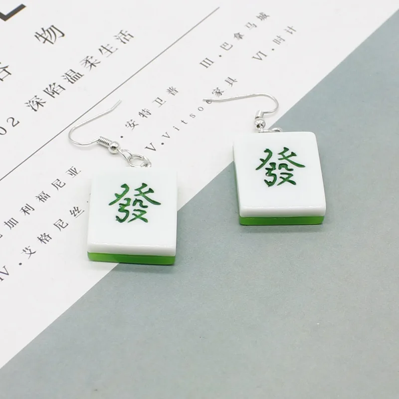 Ilginç yaratıcı tasarım bayanlar mahjong Çin tarzı reçine kolye küpe kanca küpe DIY el yapımı takı yapımı Görüntü 5