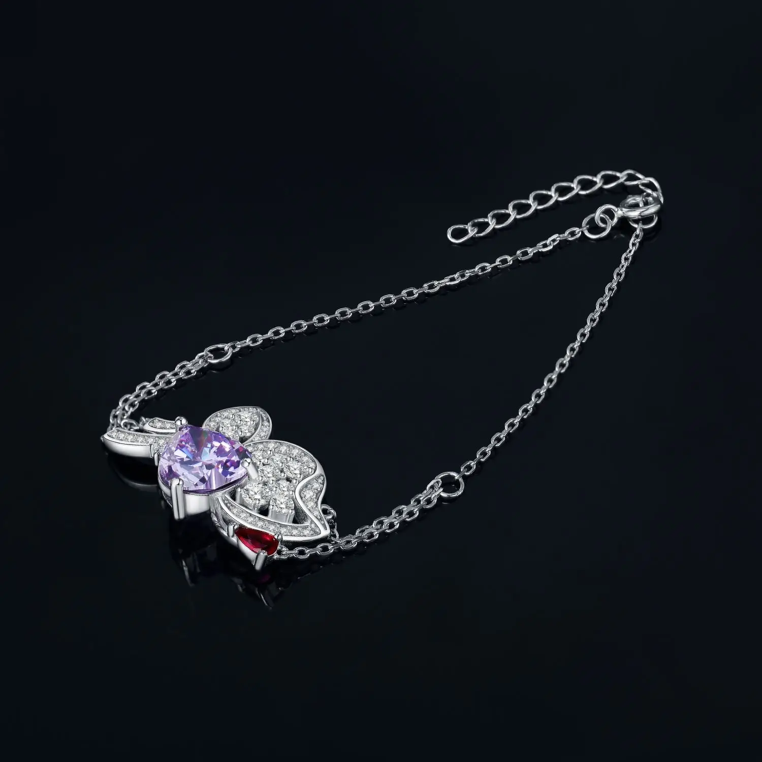 JewelryPalace Yeni Varış Kelebek 8.2 ct Kalp Mor Taş 925 Ayar Gümüş Ayarlanabilir Bilezik Kadın Kız Takı ıçin Görüntü 1