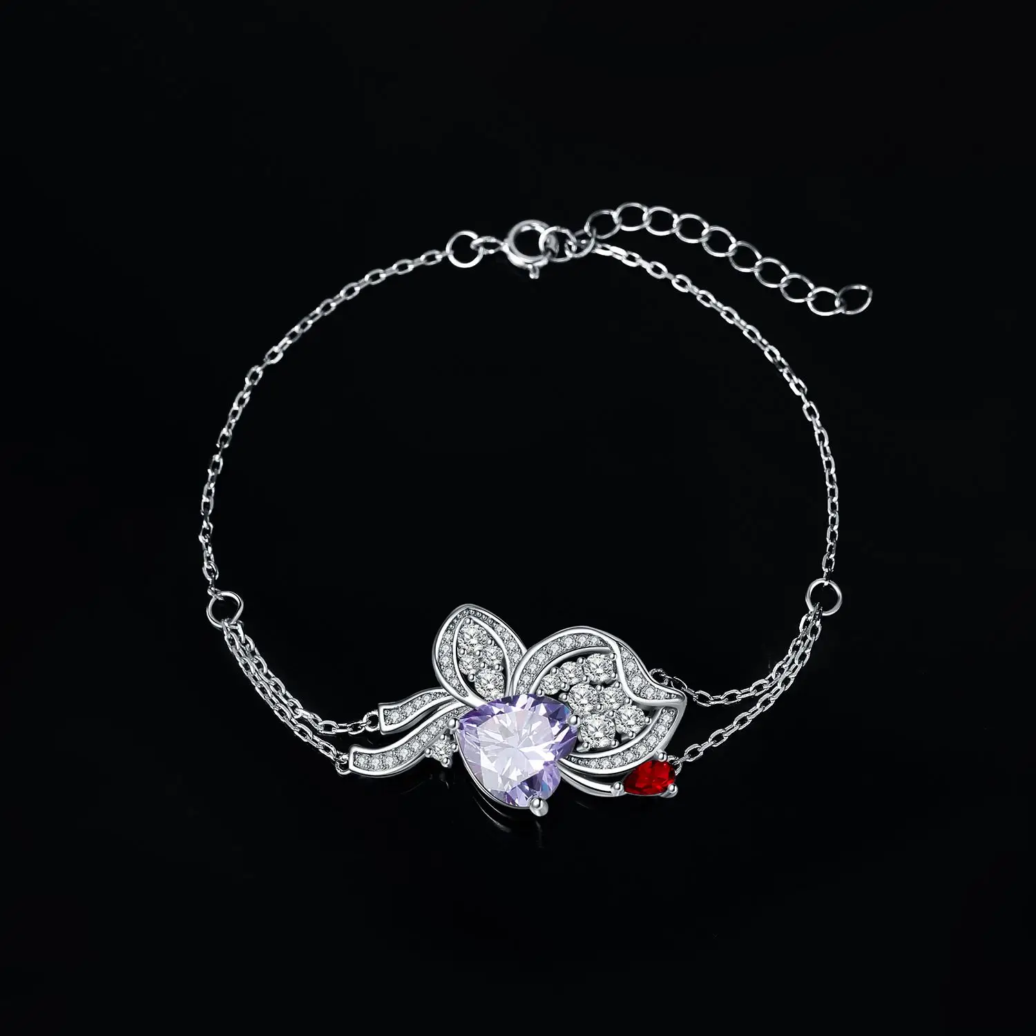 JewelryPalace Yeni Varış Kelebek 8.2 ct Kalp Mor Taş 925 Ayar Gümüş Ayarlanabilir Bilezik Kadın Kız Takı ıçin Görüntü 3