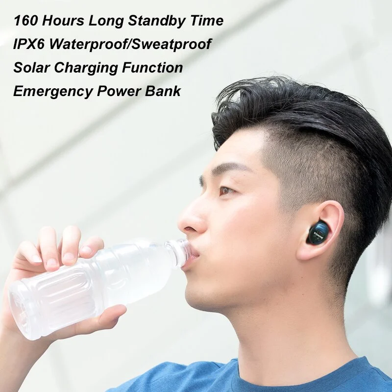 Kablosuz kulaklık Bluetooth Kulaklık Güneş Şarj Güç Bankası TWS Kulaklık 2500mAh Telefon Güç Şarj IPX6 Su Geçirmez Kulaklık Görüntü 5
