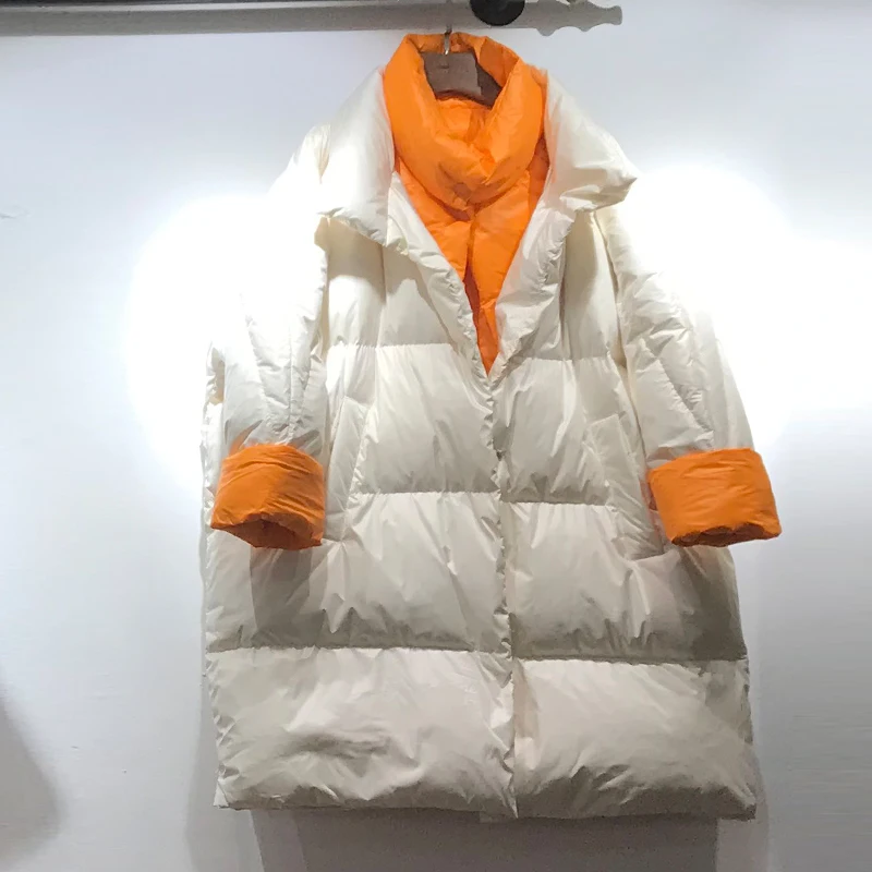 Kadın Beyaz Ördek uzun kaban 2021 Yeni Kadın Gevşek Boy balon ceket Çift Standı Yaka Casual Kalınlaşmak Sıcak Bayanlar Palto Görüntü 5