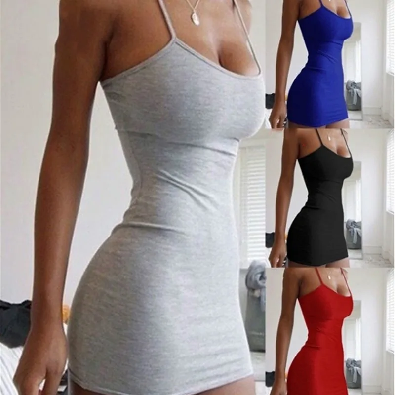 Kadın Spagetti Kayışı Elbiseler Vestidos 2023 Seksi Backless Kolsuz Yan Hollow Out Mini Sling Elbiseler Kılıf Kalça Parti Elbise Görüntü 4