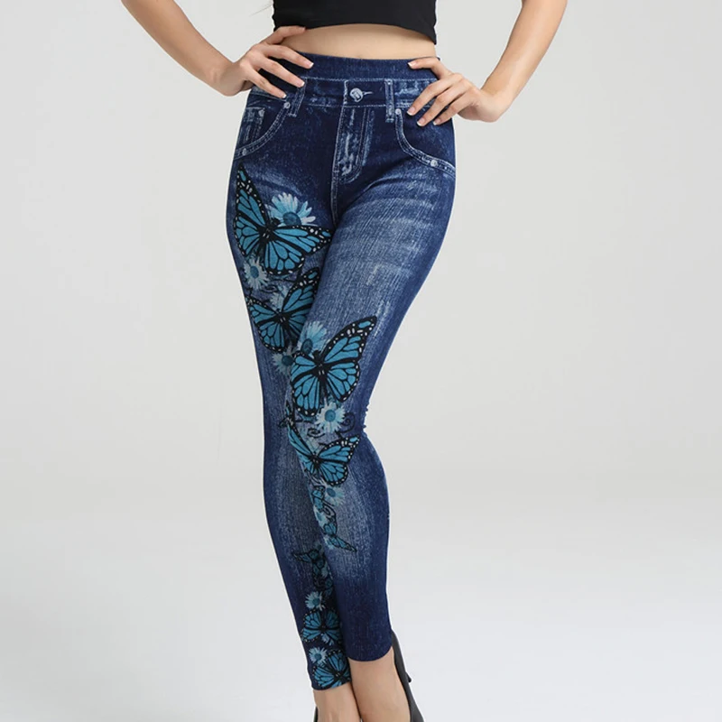 Kadın Tayt Baskı kalem pantolon Sonbahar Ve Kış Rahat Yeni Elastik Moda Yüksek Bel Sahte Kot Tayt 2XL Görüntü 1