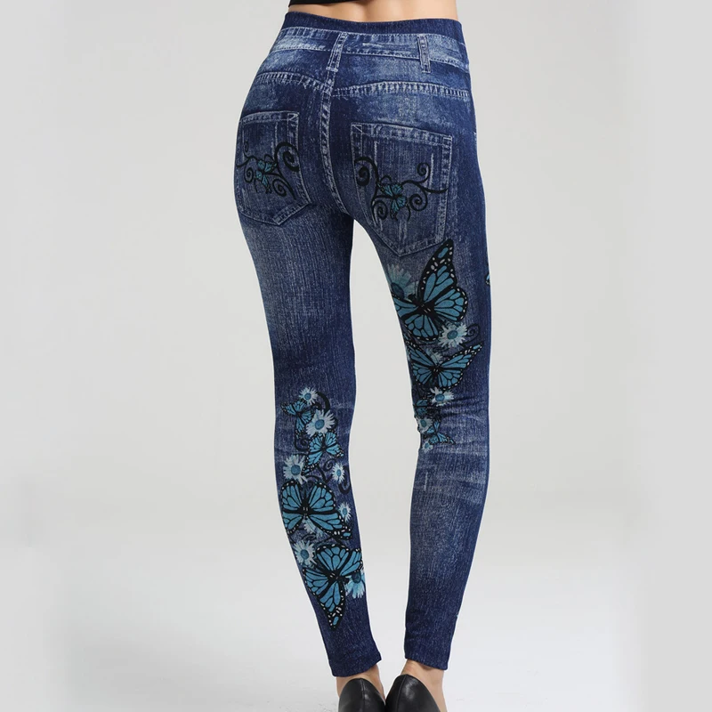 Kadın Tayt Baskı kalem pantolon Sonbahar Ve Kış Rahat Yeni Elastik Moda Yüksek Bel Sahte Kot Tayt 2XL Görüntü 4