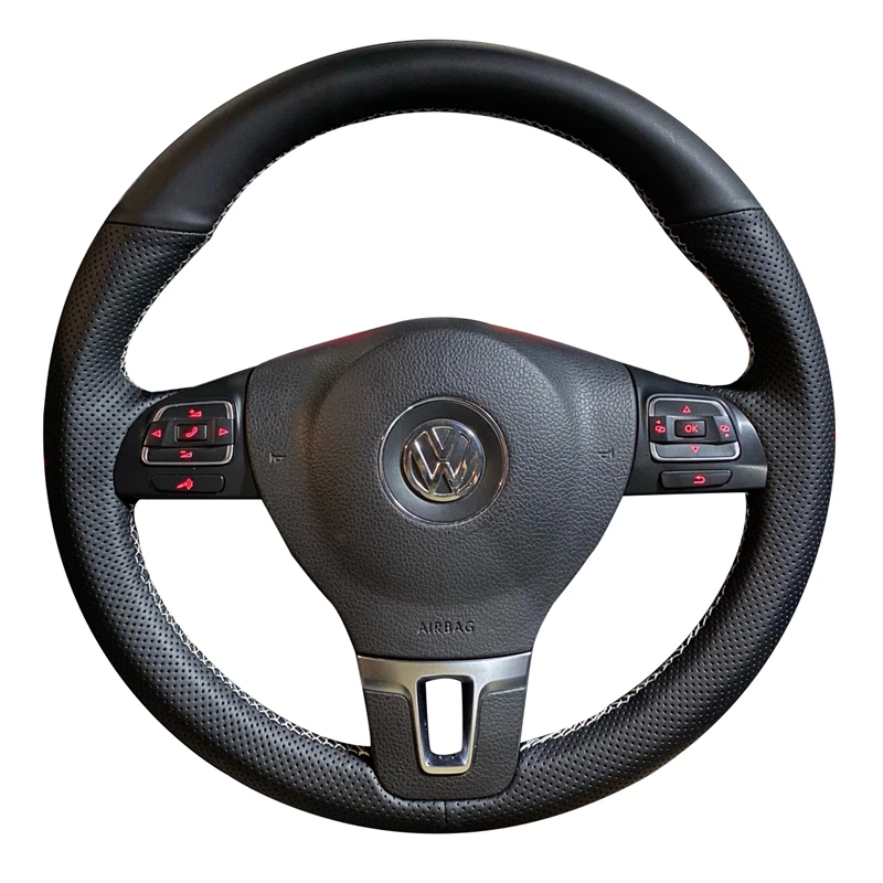 Kaymaz Siyah Hakiki deri Araba direksiyon Örgü Kapak Volkswagen Golf 6 İçin Mk6 VW Polo Sagitar Bora Santana Jetta Mk6 Görüntü 1
