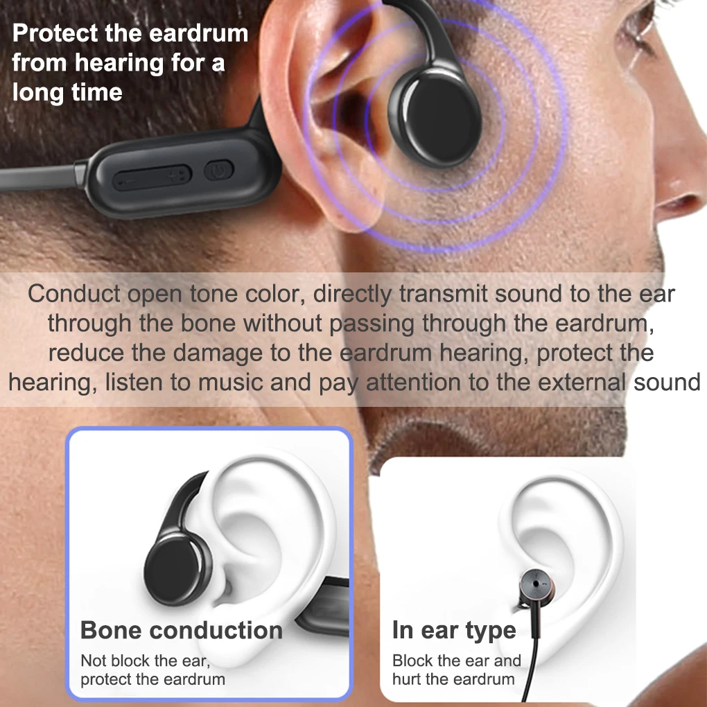 Kulaklık Kemik İletim IPX8 Su Geçirmez Ter geçirmez Kulaklık Dinamik Eller Serbest Spor Kulaklık Ses Çalar Bilgisayar için Siyah Görüntü 4