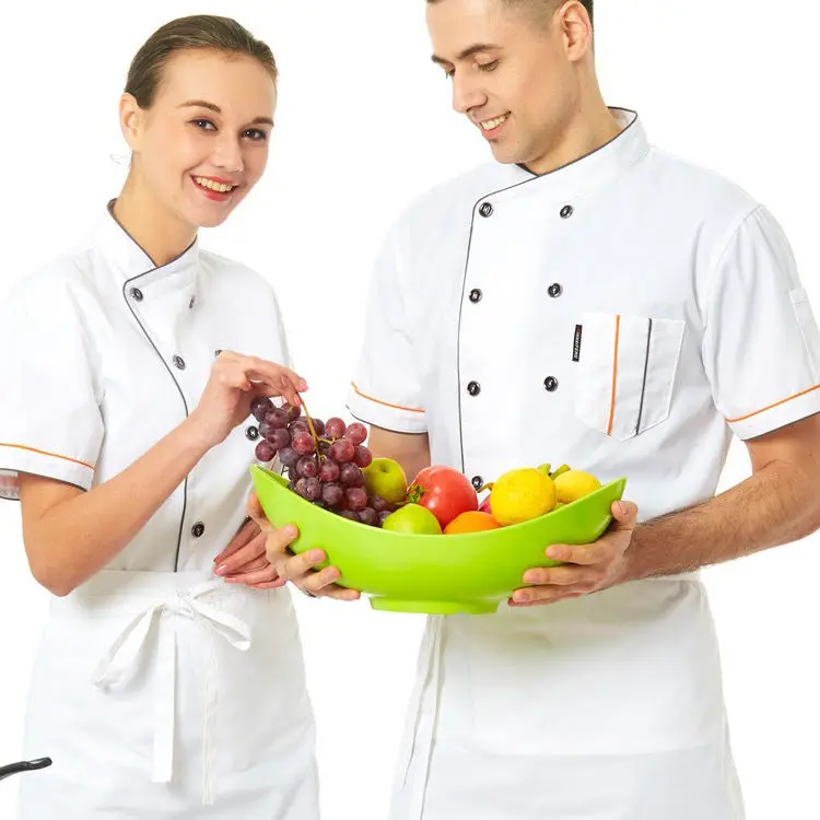 Kısa Kollu Restoran Şef Mutfak Iş Kıyafetleri Kruvaze Suşi Ekmek Cafe Garson Catering Yemek Servisi Ceketler Önlükleri Görüntü 3