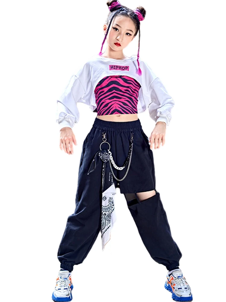 Kızlar Balo Salonu Hip Hop Dans Elbise uzun kollu üstler rahat pantolon Çocuklar İçin Sokak Dans Performansı Giyim Kpop Kıyafet BL9101 Görüntü 5