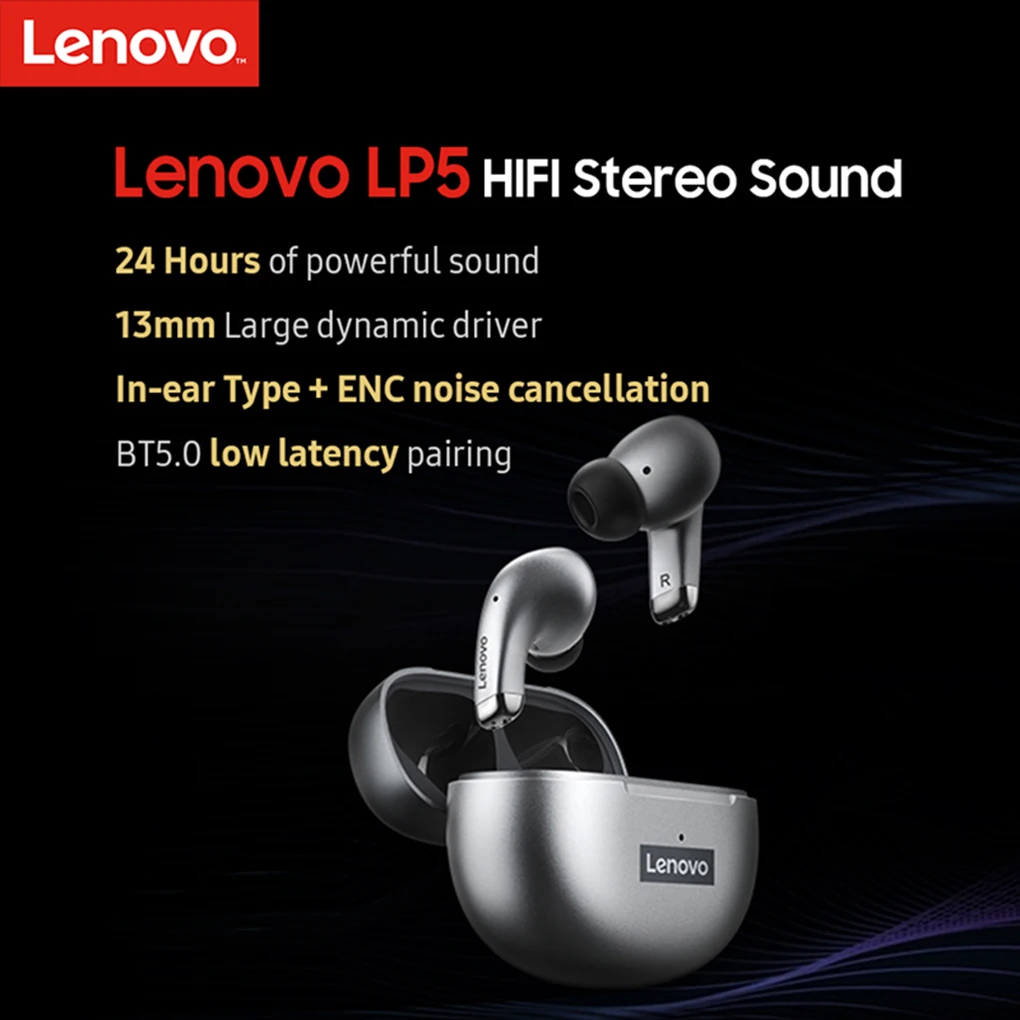 Lenovo LP5 Bluetooth Kulaklık 9D Stereo Su Geçirmez Kablosuz iphone için kulaklıklar İçin Xiaomi Bluetooth mikrofonlu kulaklıklar Görüntü 4