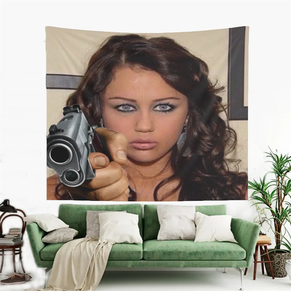 Miley Cyrus Meme Goblen Duvar Asılı Hannah Montana Goblen Kolej Yurt Arka Plan Bez Estetik Parti Zemin Ev Dekor Görüntü 1